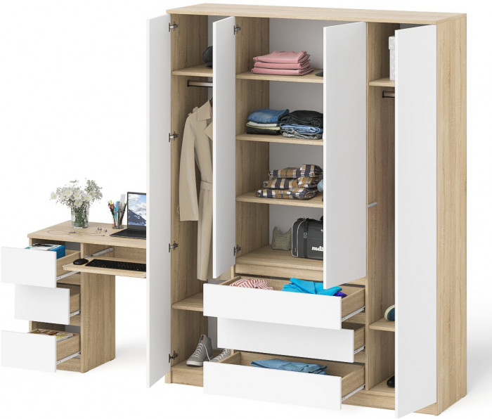 Мори Стол компьютерный МС-6 левый + Шкаф МШ1600.1, цвет дуб сонома/белый, ШхГхВ 250,4х50,4х209,6 см., выдвижные ящики слева, НЕ универсальная сборка