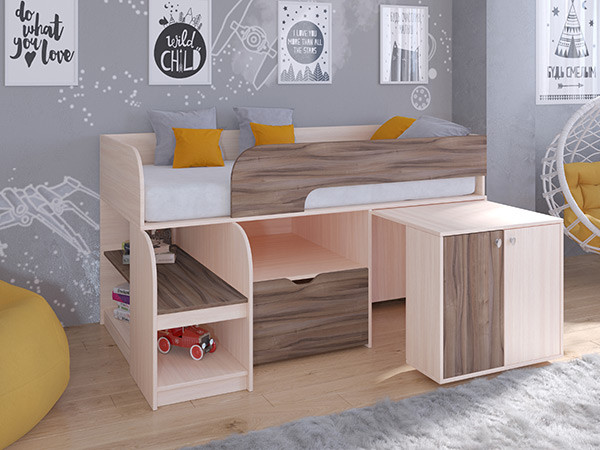 Кровать чердак Астра 9 V9 Дуб молочный/Орех