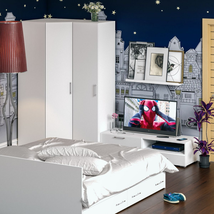 Спальня Стандарт 4-1800Я, белый/фасады ТВ тумбы МДФ белый глянец
