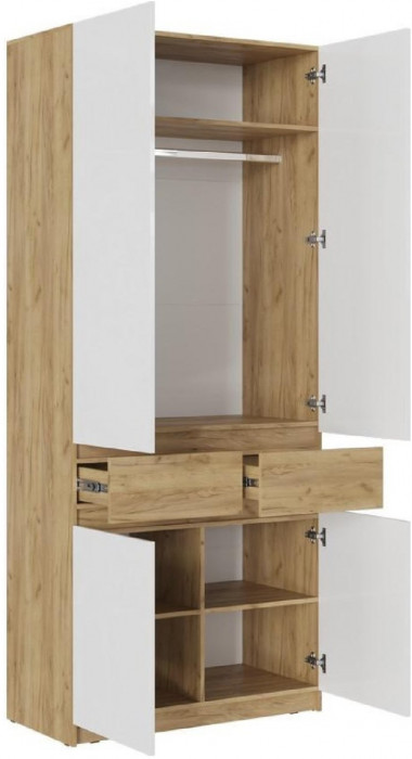 Модульная прихожая Роджина, композиция 3 (Белый глянец, Дуб Крафт Золотой)