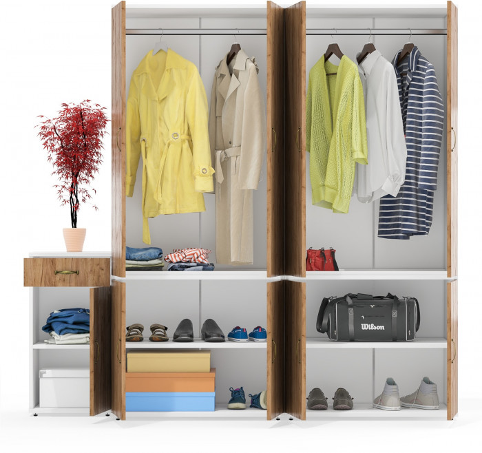 Лидер-8 Шкаф МД 19Б + Шкаф МД 19Б + Тумба МД 3.15, белый шагрень/крафт золото