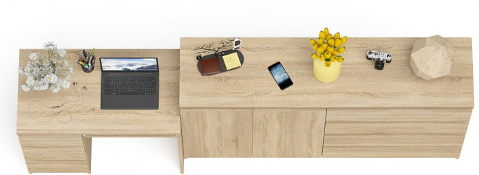 Мори компьютерный стол МС-6 левый + Комод МК1600.1, дуб сонома