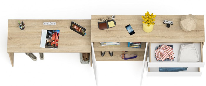 Мори письменный стол МСП1200.1 + Комод МК1600.1, дуб сонома/белый