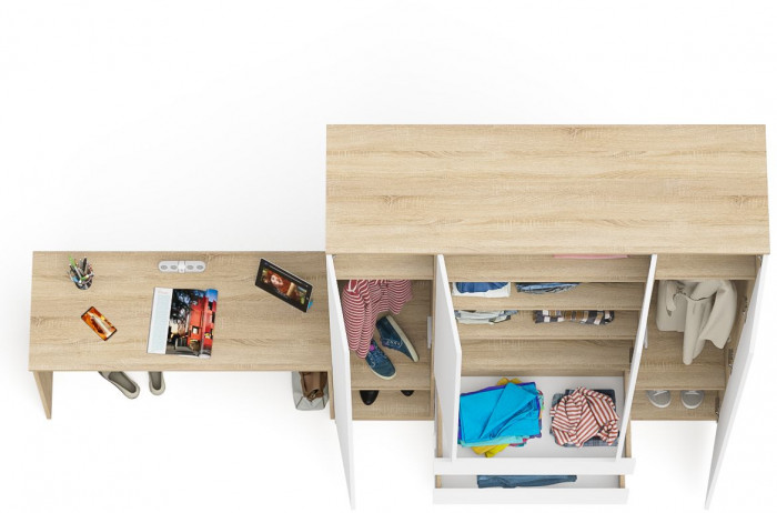 Мори письменный стол МСП1200.1 + Шкаф МШ1600.1, дуб сонома/белый