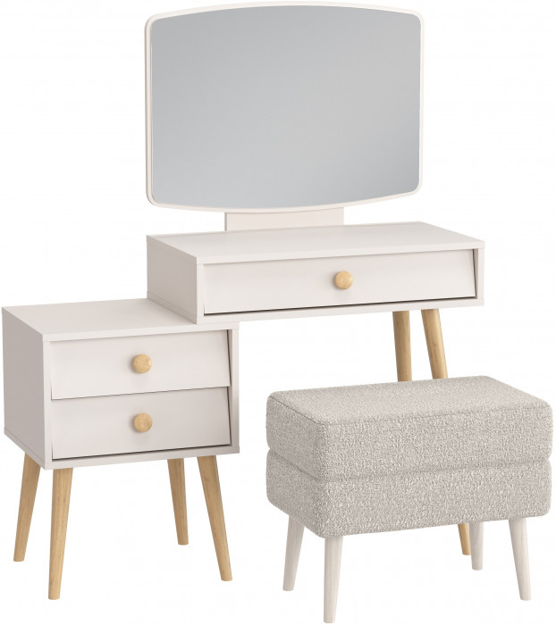 Афина Спальня 4-25901М1к.с. Трюмо + Банкетка 6-5138ТКШсв.серый Тифани, цвет кашемир серый/ткань светло-серая, ШхГхВ 105х38,6х129 + 55х33х46 см, ун. сб