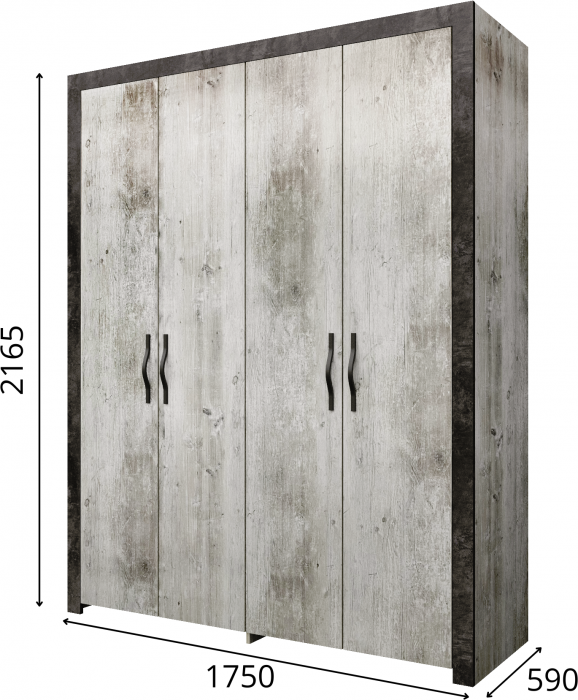 Шкаф четырехдверный "Эстель" - Сосна шале/Бетон спаркс