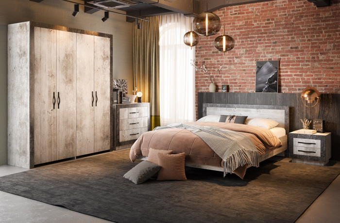 Шкаф четырехдверный "Эстель" - Сосна шале/Бетон спаркс