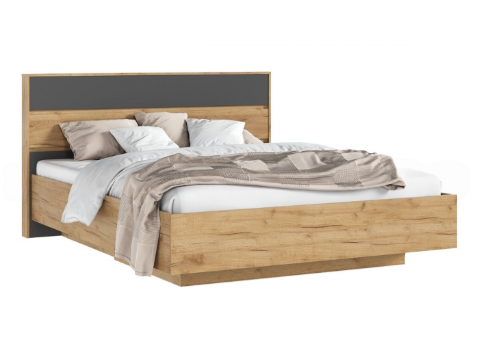 Роджина Кровать парящая 160 с ПМ с подсветкой, графит/дуб крафт