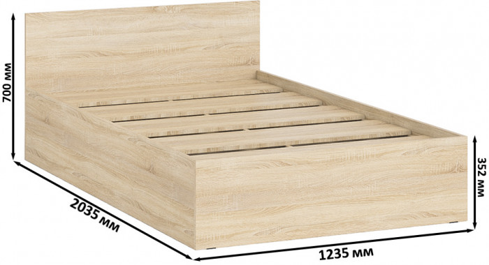 Мори Кровать 1200, цвет дуб сонома, ШхГхВ 123,5х203,5х70 см., сп.м. 1200х2000 мм., без матраса, основание есть