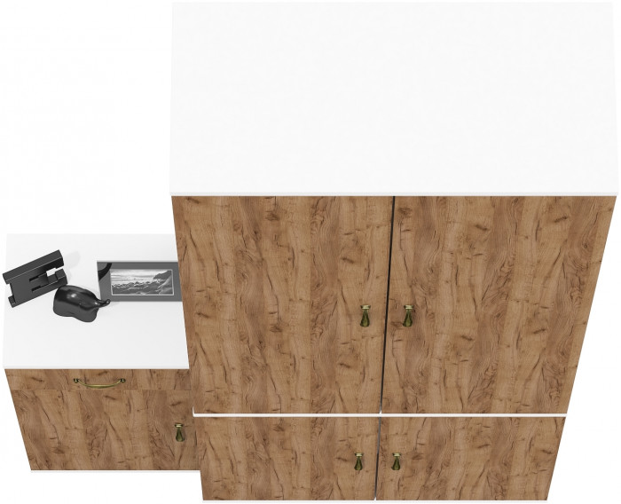 Лидер-8 Шкаф МД 20Б + Тумба МД 3.15, белый шагрень/крафт золото