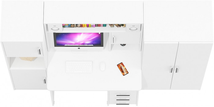 Стол компьютерный С-МД-СК9+Пенал С-МД-СК9П+Шкаф С-МД-СК9Ш, цвет белый шагрень, ШхГхВ 215х70х160 см., НЕ универсальная сборка