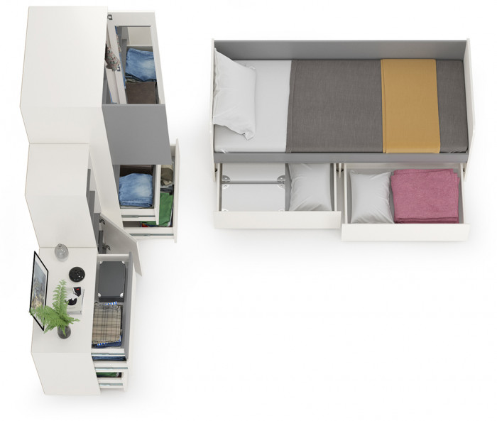 Торонто Компоновка № 26, цвет белый шагрень/стальной серый, сп. м. 800х1900 мм., б/м, основание есть, универсальная сборка