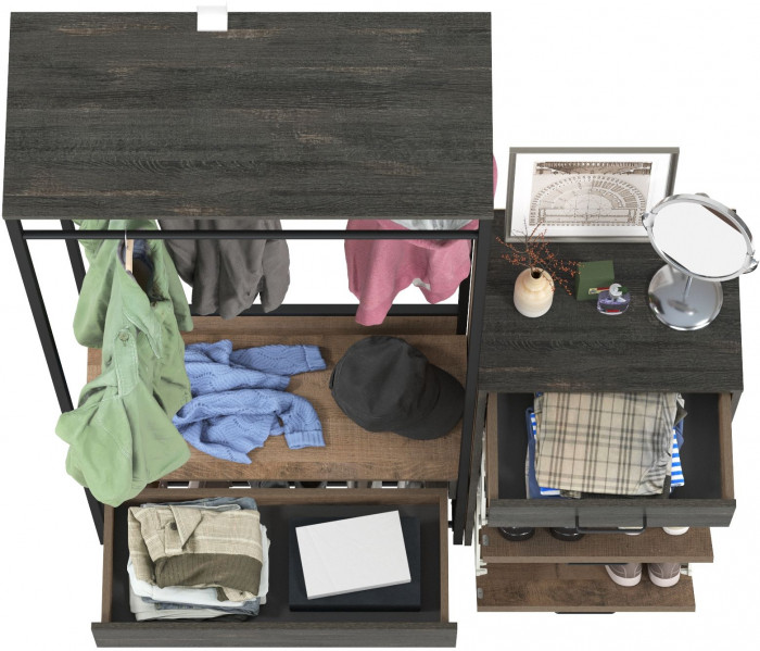 Трувор 15.120 Прихожая + 13.241.06 Тумба для обуви, цвет дуб гранж песочный/интра, ШхГхВ 130х37х194,2 см., универсальная сборка