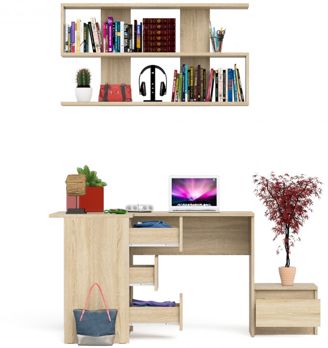Мори компьютерный стол МС-16 левый + Тумба ТМП400.1 + Полка 1200, дуб сонома