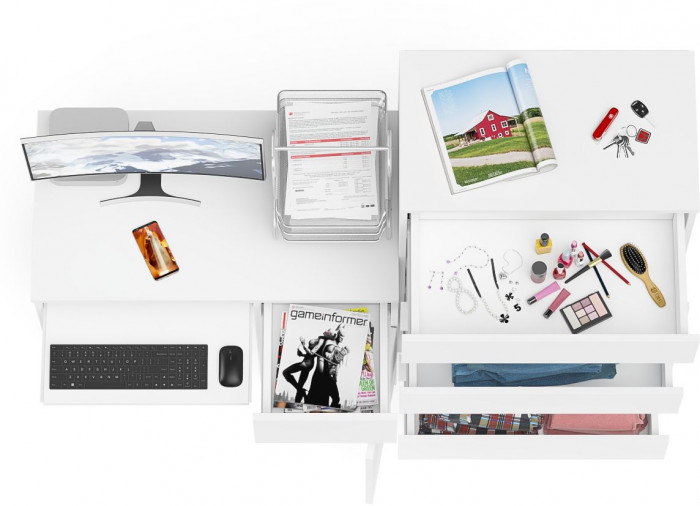 Мори Стол компьютерный МС-1 правый + Комод МК700.5, цвет белый, ШхГхВ 160,4х50х114 см., выдвижной ящик справа, НЕ универсальная сборка