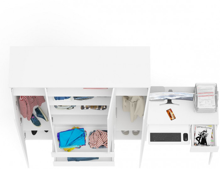 Мори Стол компьютерный МС-1 правый + Шкаф МШ1600.1, цвет белый, ШхГхВ 250,4х50,4х209,6 см., выдвижной ящик справа, НЕ универсальная сборка