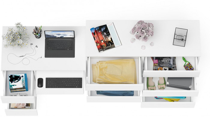 Мори Стол компьютерный МС-6 левый + Комод МК1200.8, цвет белый, ШхГхВ 210,4х50х94 см., выдвижные ящики слева, НЕ универсальная сборка