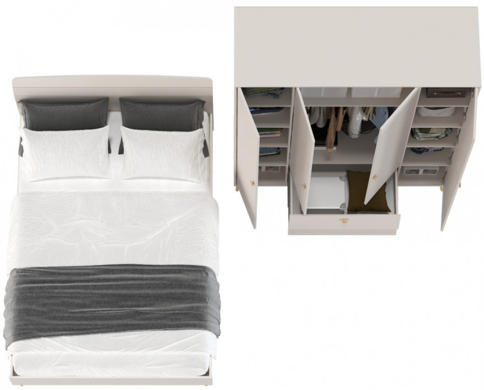 Афина Спальня Кровать 1400 + Шкаф 4-х дверный, кашемир серый