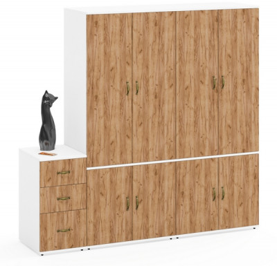 Лидер-8 Шкаф МД 19Б + Шкаф МД 19Б + Тумба МД 3.16, белый шагрень/крафт золото