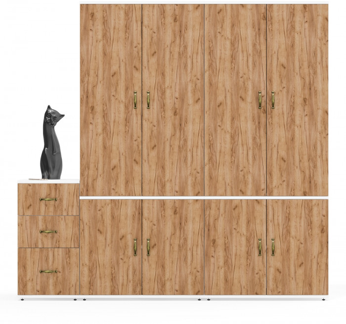 Лидер-8 Шкаф МД 19Б + Шкаф МД 19Б + Тумба МД 3.16, белый шагрень/крафт золото