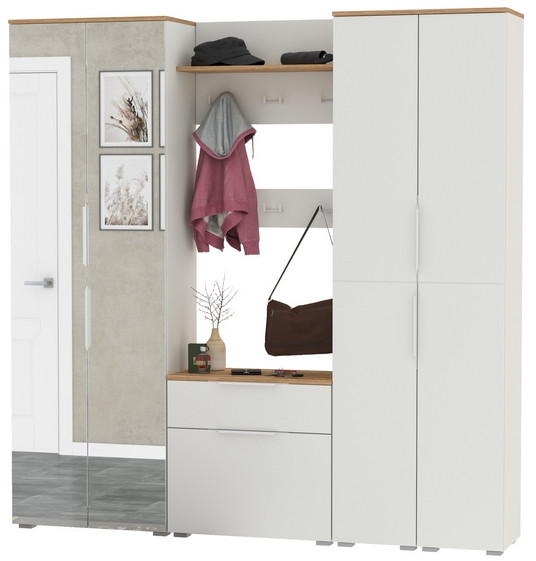 Октава Прихожая 31, белый шагрень/дуб крафт золотой/фасады МДФ белый шагрень