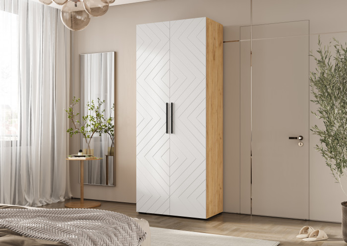 Флэш Шкаф 2-х ств. 900 браш вайт/дуб крафт