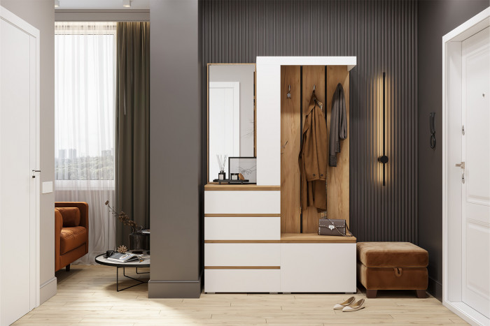 Прихожая Крона, Дуб крафт золотой, Белый