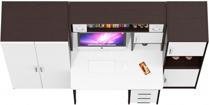 Стол компьютерный С-МД-СК9+Пенал С-МД-СК9П+Шкаф С-МД-СК9Ш, цвет венге/белый шагрень, ШхГхВ 215х70х160 см., НЕ универсальная сборка