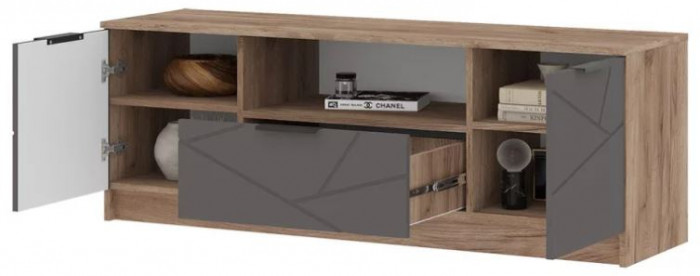 ОРЕГОН ТВ 01 Тумба под ТВ (1400х500х400) Фасад МДФ АСФАЛЬТ СУПЕРМАТ,ДУБ КРАФТ ТАБАЧНЫЙ/Корпус ДУБ КРАФТ ТАБАЧНЫЙ