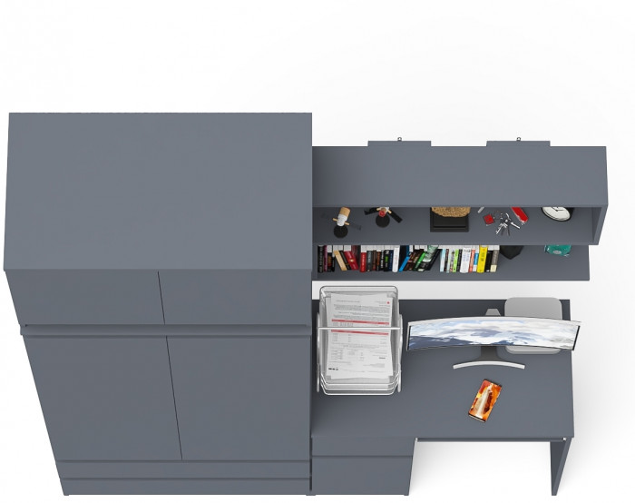 Мори Стол компьютерный МС-1 левый + Шкаф МШ900.1 + Антресоль МА900.1 + Полка 900, цвет графит, ШхГхВ 180,4х50,4х234,2 см., НЕ универс. сб.