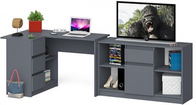 Мори Стол компьютерный МС-16 левый + Тумба МТВ1204.1, цвет графит, ШхГхВ 244,8х84,9х76,6 см., выдвижные ящики слева, НЕ универсальная сборка