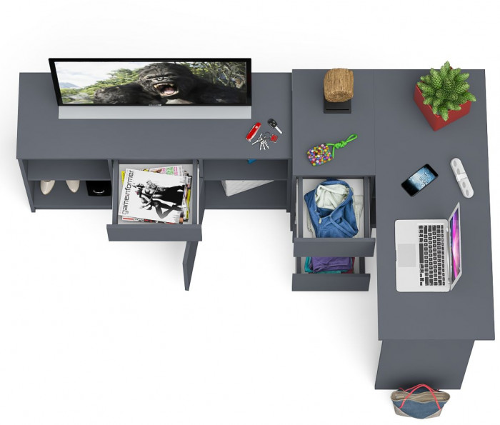 Мори Стол компьютерный МС-16 левый + Тумба МТВ1204.1, цвет графит, ШхГхВ 244,8х84,9х76,6 см., выдвижные ящики слева, НЕ универсальная сборка