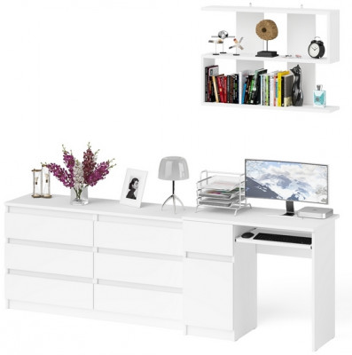 Мори компьютерный стол МС-1 левый + Комод МК1380.6 + Полка 900, белый