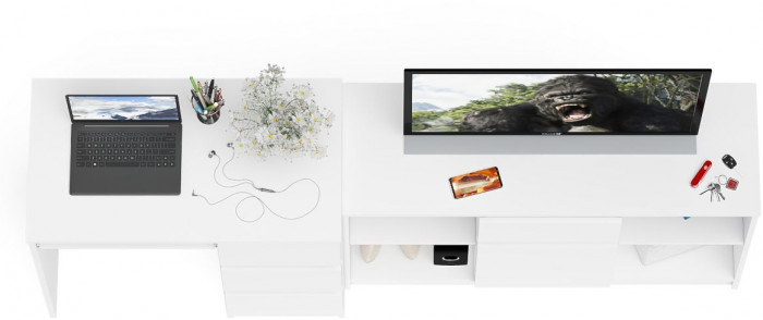 Мори компьютерный стол МС-6 правый + Тумба МТВ1204.1, белый