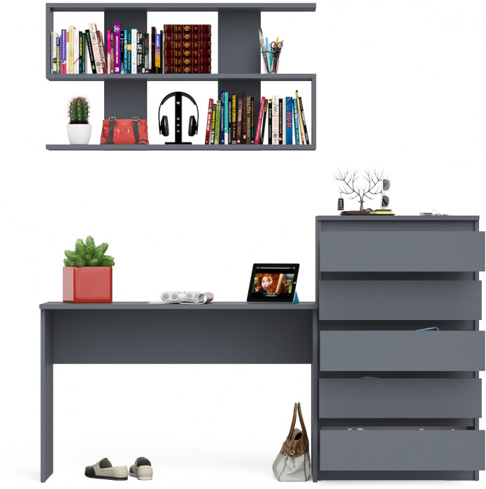 Мори письменный стол МСП1200.1 + Комод МК700.5 + Полка 1200, графит