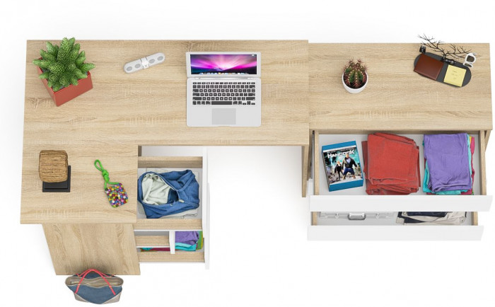 Мори Стол компьютерный МС-16 левый + Комод МК800.1, цвет дуб сонома/белый, ШхГхВ 204,8х84,9х76,6 см., выдвижные ящики слев, НЕ универсальная сборкаа