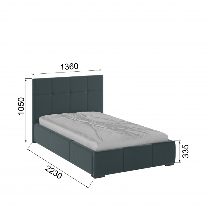 Рио Кровать интерьерная 120 серый квадрат, ортопед