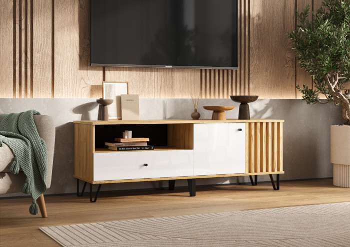 Роджина Тумба ТВ 1500, Дуб крафт/Белый глянец