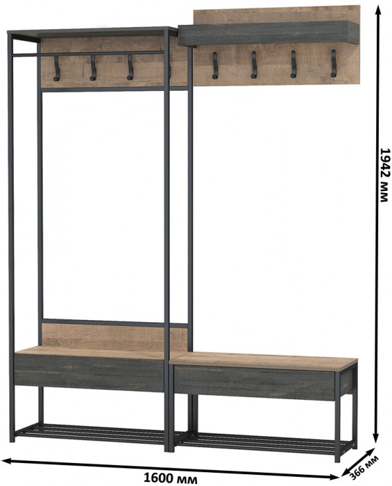 Трувор Прихожая 213, цвет дуб гранж песочный/интра, ШхГхВ 160х36,6х194,2 см., универсальная сборка