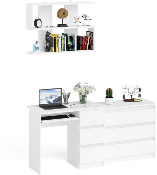 Мори компьютерный стол МС-6 правый + Комод МК800.1 + Полка 900, белый