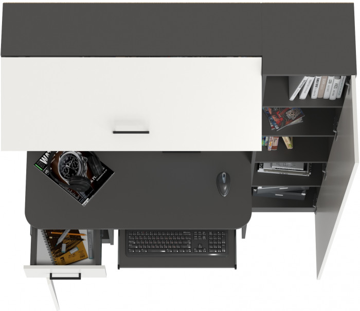 Стол рабочий 6-0603Мграф/бел Альфа, графит/белый