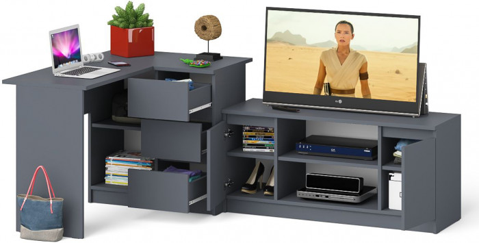 Мори компьютерный стол МС-16 правый + Тумба МТВ1200.1, графит