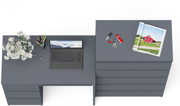 Мори компьютерный стол МС-6 левый + Комод МК700.5, графит