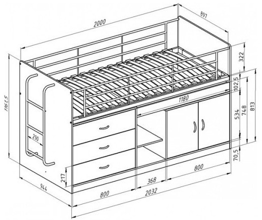 Кровать-чердак Дюймовочка-6 90х200, розовая