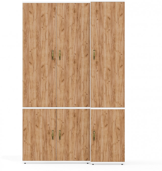 Лидер-8 Модуль Пенал МД 23Б + Шкаф МД 20Б, цвет белый шагрень/крафт золото, ШхГхВ 120х50х190 см., НЕ универсальная сборка