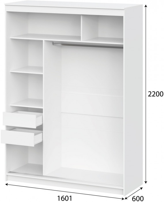 Шкаф-купе "ШКП 3" (1,6) Серия 2 Белый текстурный