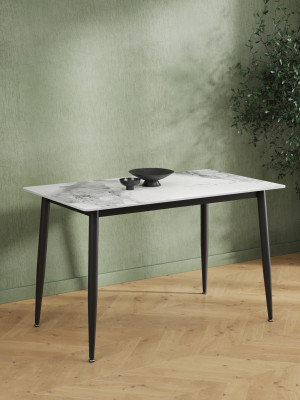 Обеденный стол Мебель--24 DT-27, цвет белый мрамор(глянцевая), ШхГхВ 120х70х75 см., столешница камень 10,5 мм., ножки металл, макс. нагрузка 80 кг.