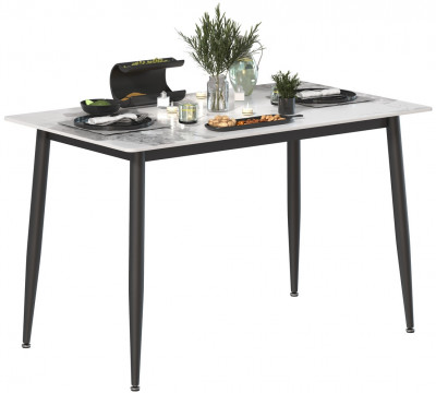 Обеденный стол Мебель--24 DT-27, цвет белый мрамор(глянцевая), ШхГхВ 120х70х75 см., столешница камень 10,5 мм., ножки металл, макс. нагрузка 80 кг.