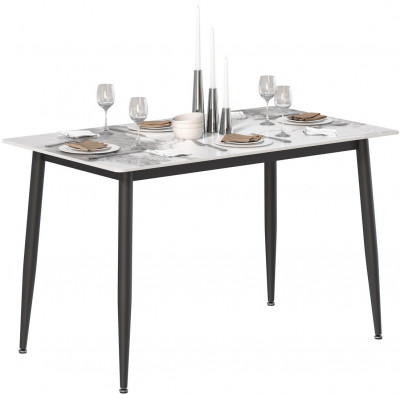 Обеденный стол Мебель--24 DT-27, цвет белый мрамор(глянцевая), ШхГхВ 120х70х75 см., столешница камень 10,5 мм., ножки металл, макс. нагрузка 80 кг.