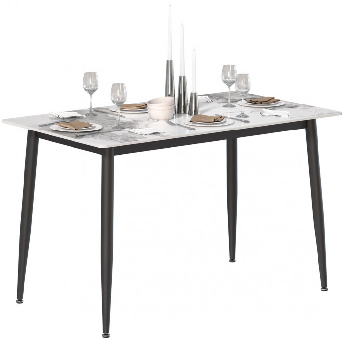 Обеденный стол Мебель--24 DT-27, цвет белый мрамор(глянцевая), ШхГхВ 120х70х75 см., столешница камень 10,5 мм., ножки металл, макс. нагрузка 80 кг.